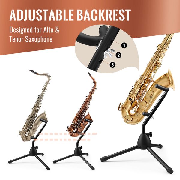 Saxophone Stand Tubular Construction Adjustable Folding Sax Rack Music Instrument Metal Black