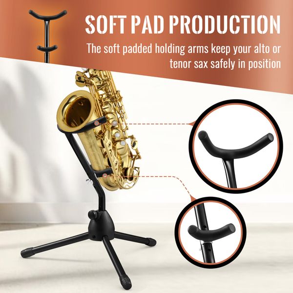 Saxophone Stand Tubular Construction Adjustable Folding Sax Rack Music Instrument Metal Black