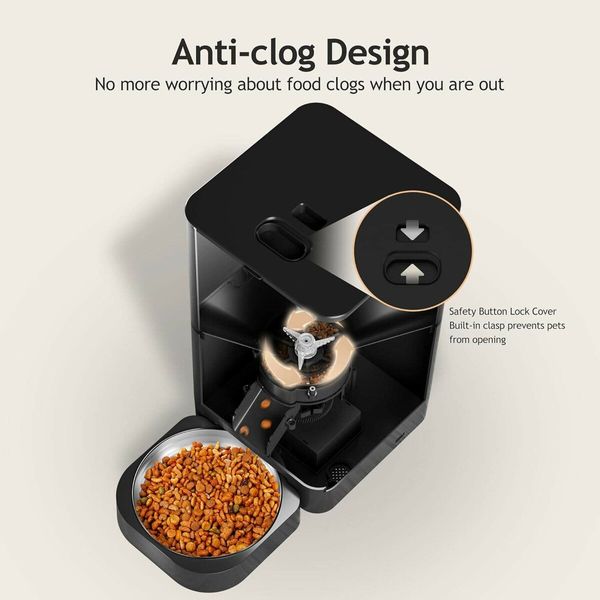 Automatic Pet Feeder Intelligent Schedule Meal Times Pet Feeder with Stainless Steel Bowl Pet Cats Dogs Dry Food Dispenser (Black-4L)