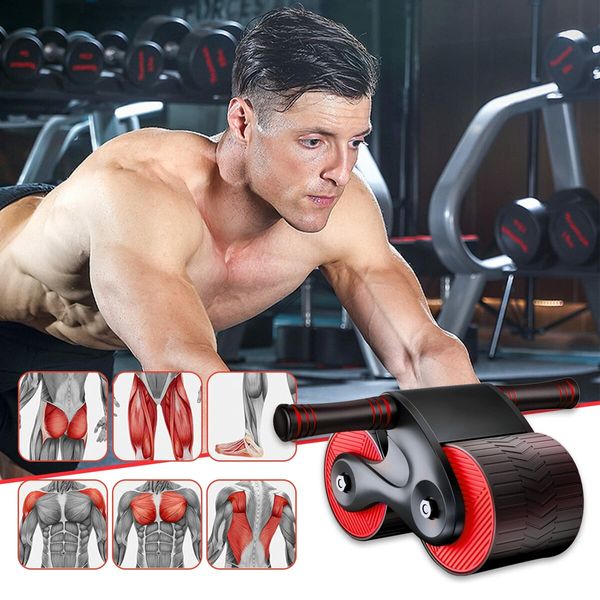 Ab Roller Automatic Rebound Abdominal Wheel Abdominal Roller Home Exerciser with Knee Pad for Beginners Core Workout-Red