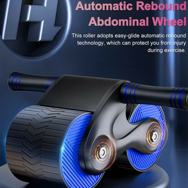 Ab Roller Automatic Rebound Abdominal Wheel Abdominal Roller Home Exerciser with Knee Pad for Beginners Core Workout-Blue