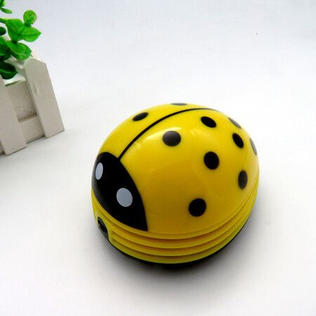 (Yellow)Cute Portable Beetle Ladybug Cartoon Mini Desktop Vacuum Desk Dust Cleaner Crumb Sweeper