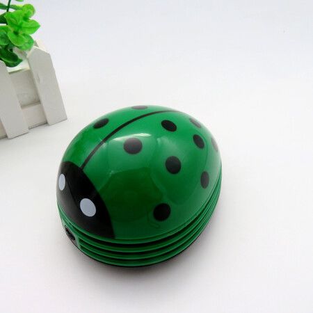 (Green)Cute Portable Beetle Ladybug Cartoon Mini Desktop Vacuum Desk Dust Cleaner Crumb Sweeper