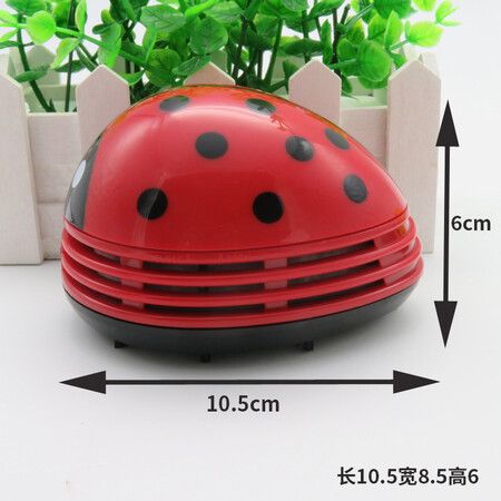 (Red)Cute Portable Beetle Ladybug Cartoon Mini Desktop Vacuum Desk Dust Cleaner Crumb Sweeper