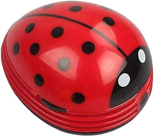 (Red)Cute Portable Beetle Ladybug Cartoon Mini Desktop Vacuum Desk Dust Cleaner Crumb Sweeper