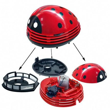 (Red)Cute Portable Beetle Ladybug Cartoon Mini Desktop Vacuum Desk Dust Cleaner Crumb Sweeper