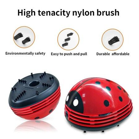 (Red)Cute Portable Beetle Ladybug Cartoon Mini Desktop Vacuum Desk Dust Cleaner Crumb Sweeper