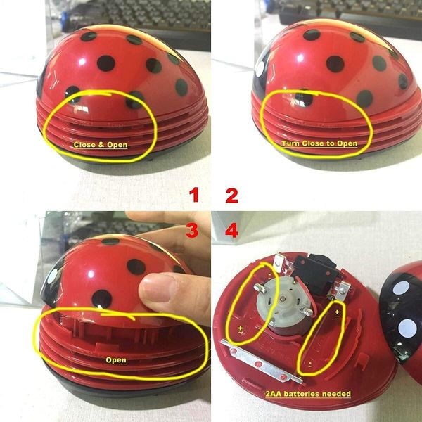 (Red)Cute Portable Beetle Ladybug Cartoon Mini Desktop Vacuum Desk Dust Cleaner Crumb Sweeper