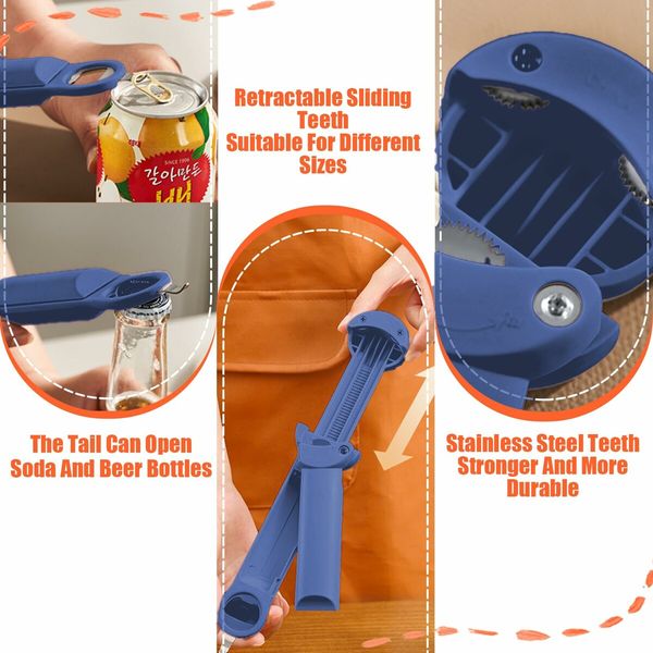 Multifunctional Retractable Bottle Opener,Jar Opener Bottle Opener,Adjustable Multifunctional Can Opener Jar Lid Gripper,for Weak Hands,Senior Arthritis (Blue)