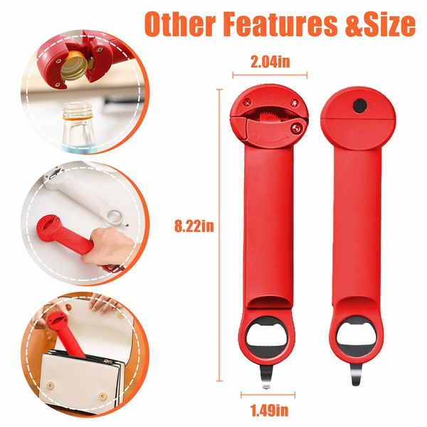 Multifunctional Retractable Bottle Opener,Jar Opener Bottle Opener,Adjustable Multifunctional Can Opener Jar Lid Gripper,for Weak Hands,Senior Arthritis (Red)