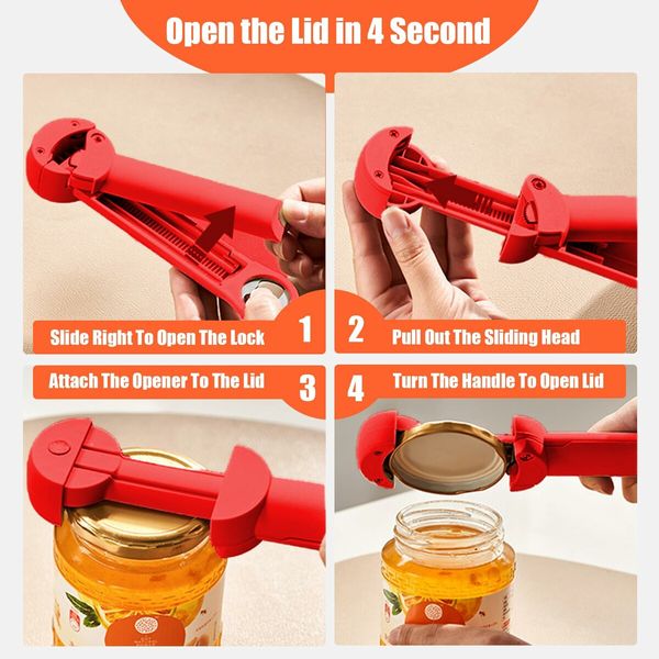 Multifunctional Retractable Bottle Opener,Jar Opener Bottle Opener,Adjustable Multifunctional Can Opener Jar Lid Gripper,for Weak Hands,Senior Arthritis (Red)