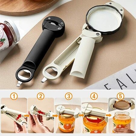 Multifunctional Retractable Bottle Opener,Jar Opener Bottle Opener,Adjustable Multifunctional Can Opener Jar Lid Gripper,for Weak Hands,Senior Arthritis (Black)