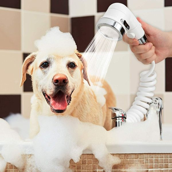 Sink Faucet Sprayer Attachment for Hair and Pet Rinser Showerhead with Water-Saving Stop Function in White