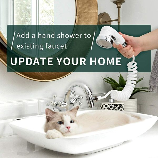 Sink Faucet Sprayer Attachment for Hair and Pet Rinser Showerhead with Water-Saving Stop Function in White