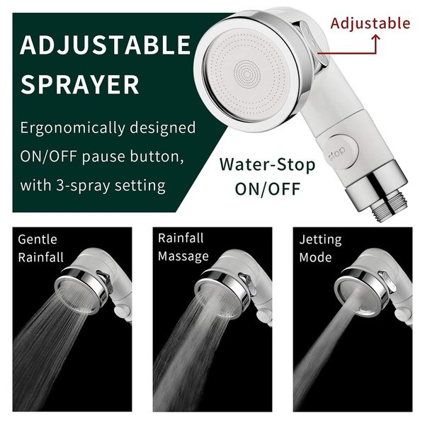 Sink Faucet Sprayer Attachment for Hair and Pet Rinser Showerhead with Water-Saving Stop Function in White