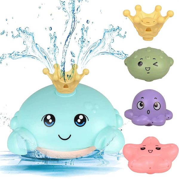 Bath Toy with 4 Water Spray(Random Color)Modes Light Up Octopus Bathtub Toys Auto-Rotating Water Sprinkler Pool Toys Color Red