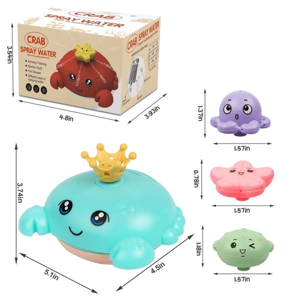 Bath Toy with 4 Water Spray(Random Color)Modes Light Up Octopus Bathtub Toys Auto-Rotating Water Sprinkler Pool Toys Color Red