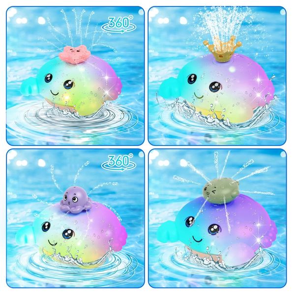 Bath Toy with 4 Water Spray(Random Color)Modes Light Up Octopus Bathtub Toys Auto-Rotating Water Sprinkler Pool Toys Color Red