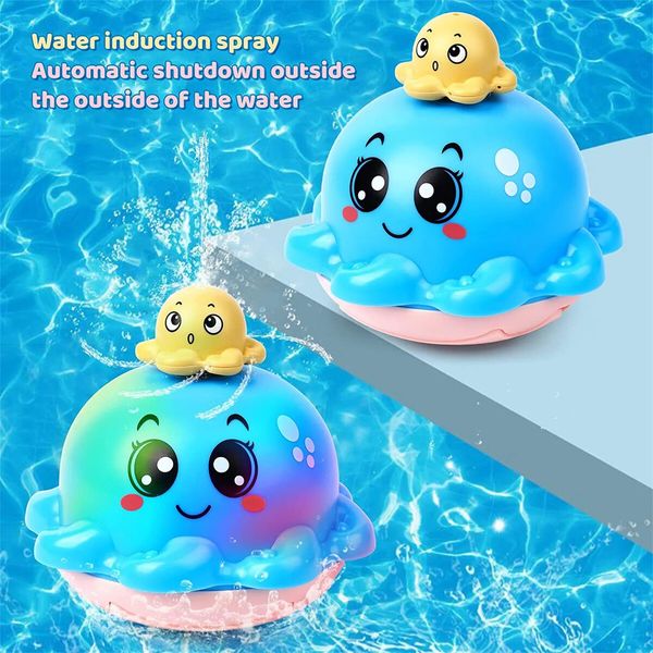 Bath Toy with 4 Water Spray(Random Color)Modes Light Up Octopus Bathtub Toys Auto-Rotating Water Sprinkler Pool Toys Color Pink