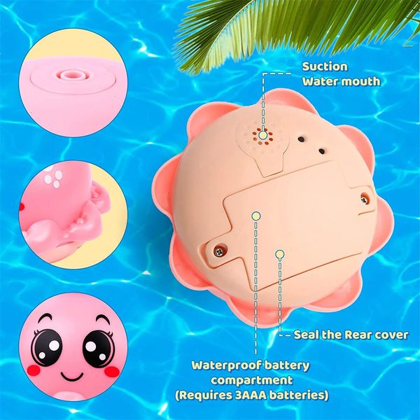 Bath Toy with 4 Water Spray(Random Color)Modes Light Up Octopus Bathtub Toys Auto-Rotating Water Sprinkler Pool Toys Color Pink