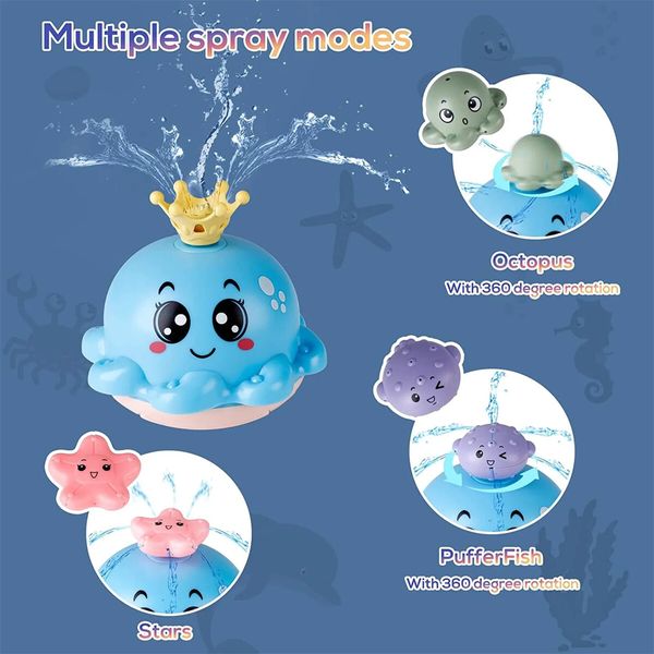 Bath Toy with 4 Water Spray(Random Color)Modes Light Up Octopus Bathtub Toys Auto-Rotating Water Sprinkler Pool Toys Color Pink