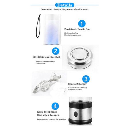Hydrogen Water Bottle Generator, Portable 3 Minute HydrogentoRich Water Bottle, Up to 800 PPB