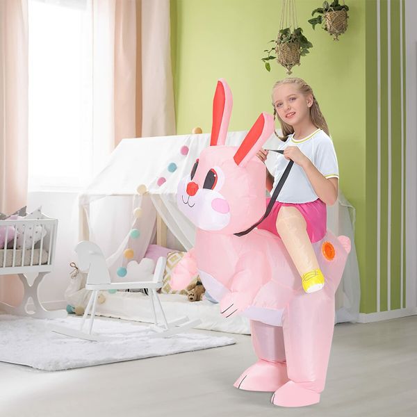 120140cm Easter Inflatable Pink Bunny Costume for Men Women, Party Dress Up Riding Rabbit Blow up Costumes  Kids