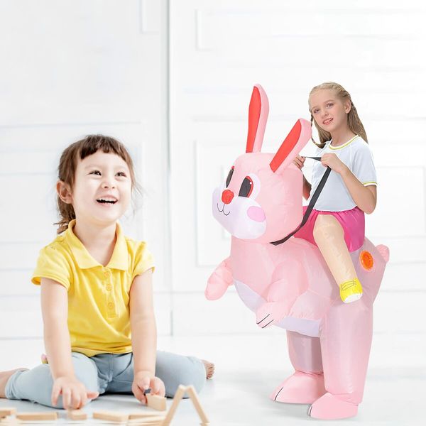 120140cm Easter Inflatable Pink Bunny Costume for Men Women, Party Dress Up Riding Rabbit Blow up Costumes  Kids