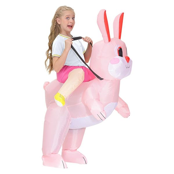 120140cm Easter Inflatable Pink Bunny Costume for Men Women, Party Dress Up Riding Rabbit Blow up Costumes  Kids