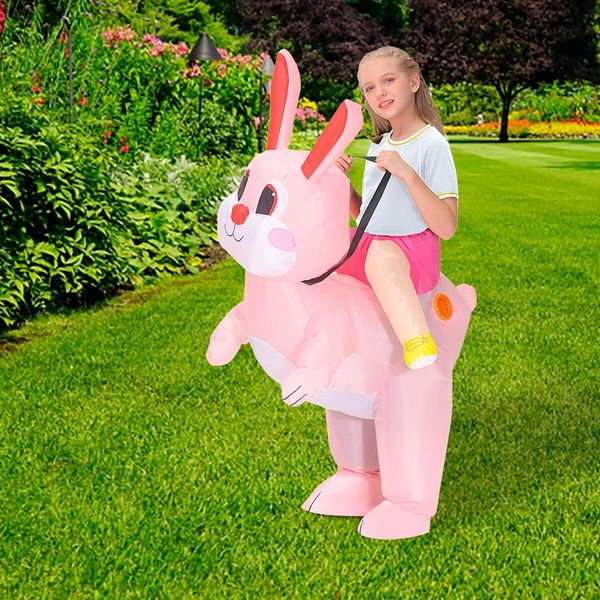 120140cm Easter Inflatable Pink Bunny Costume for Men Women, Party Dress Up Riding Rabbit Blow up Costumes  Kids