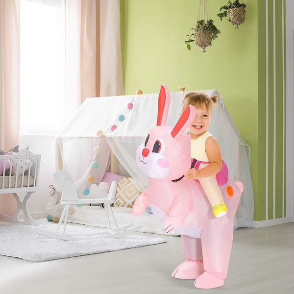 100120cm Easter Inflatable Pink Bunny Costume for Men Women, Party Dress Up Riding Rabbit Blow up Costumes  Kids