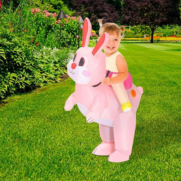 100120cm Easter Inflatable Pink Bunny Costume for Men Women, Party Dress Up Riding Rabbit Blow up Costumes  Kids