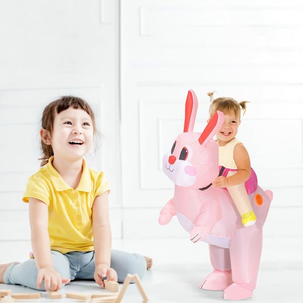 100120cm Easter Inflatable Pink Bunny Costume for Men Women, Party Dress Up Riding Rabbit Blow up Costumes  Kids