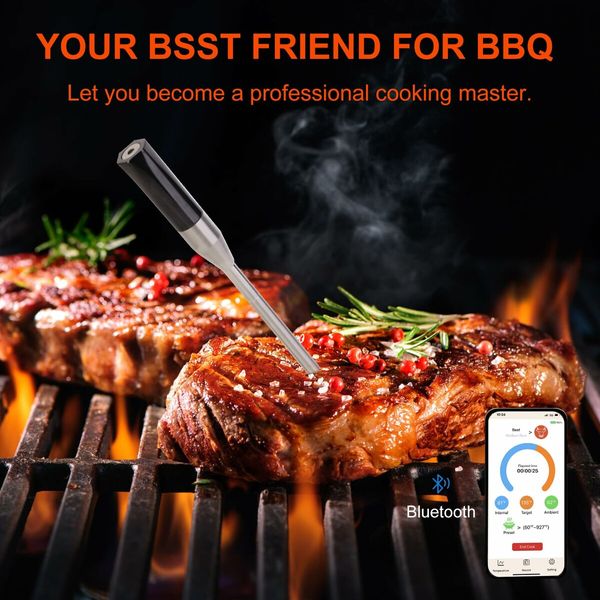 Wireless Meat Thermometer with 493FT Long Wireless Range,Instant Read Digital Food Thermometer,Smart APP Control,Charging Dock,Kitchen Thermometer for Roast,Oven,Grill,BBQ,Smoker