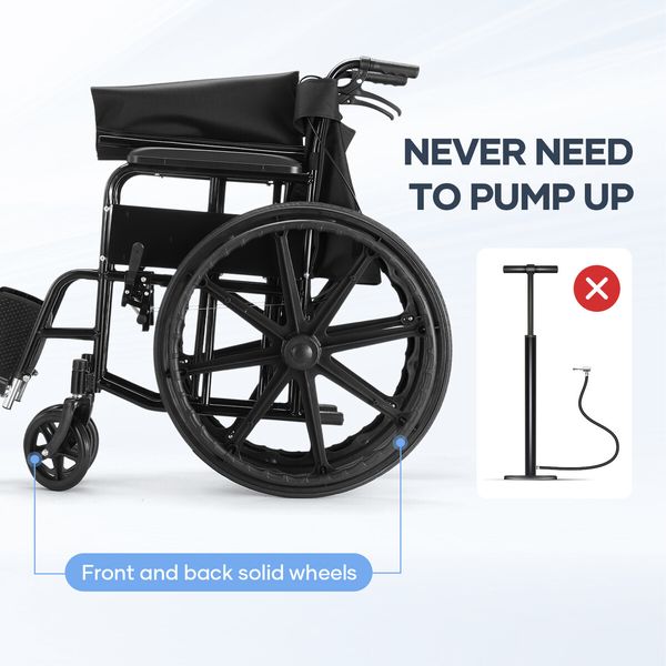 24 Inch Folding Wheelchair Mobility Disability Aid Travel Portable Lightweight Elderly Transport Equipment Rear Hand Brakes Auswheel