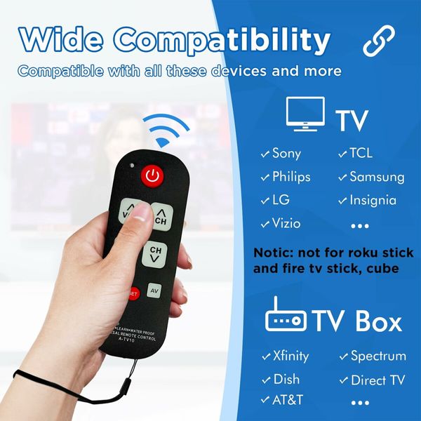 Universal Big Button TV Remote for Seniors,Elderly Simple Remote,Easy to Use and Set Up with Learning Functions for TV & Cable Box Controller