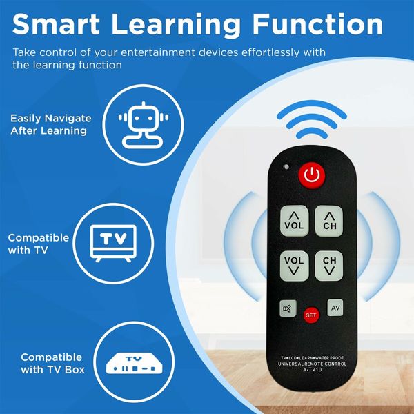 Universal Big Button TV Remote for Seniors,Elderly Simple Remote,Easy to Use and Set Up with Learning Functions for TV & Cable Box Controller