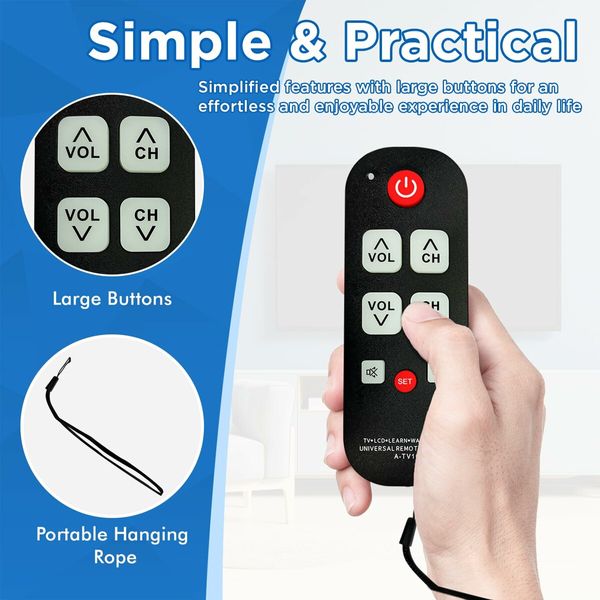 Universal Big Button TV Remote for Seniors,Elderly Simple Remote,Easy to Use and Set Up with Learning Functions for TV & Cable Box Controller