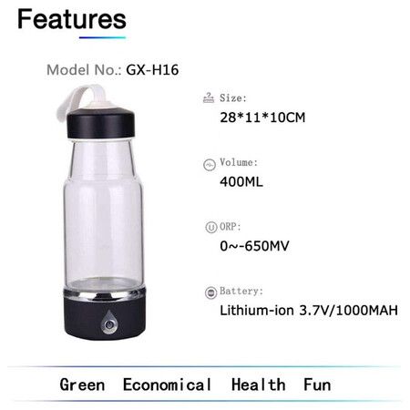 Hydrogen Water Bottle, 400ML Hydrogen Rich Water Ionizer Maker Generator Alkaline Energy Bottle