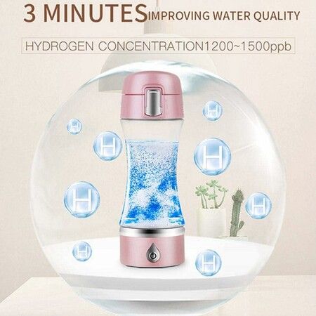 Hydrogen Water Bottle, Portable Hydrogen Water Maker Generator Rechargeable H2 Hydrogen-Rich Pure Glass Water Bottle 380 ML Pink