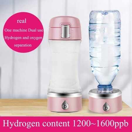 Hydrogen Water Bottle, Portable Hydrogen Water Maker Generator Rechargeable H2 Hydrogen-Rich Pure Glass Water Bottle 380 ML Pink