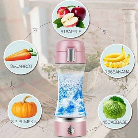 Hydrogen Water Bottle, Portable Hydrogen Water Maker Generator Rechargeable H2 Hydrogen-Rich Pure Glass Water Bottle 380 ML Pink