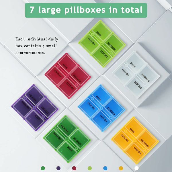 Weekly Pill Organizer 4 Times a Day, Large 7 Day Pill Cases Portable Travel Pill Box