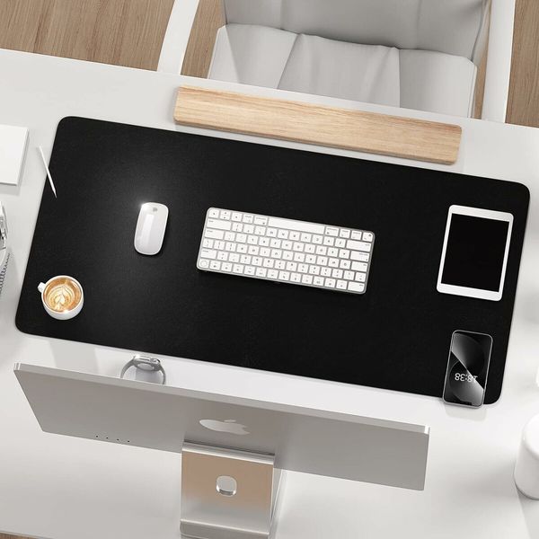 Non Slip Desk Pad, PU Leather Desk Protector for Keyboard and Mouse, Office and Home, 90 x 45 cm, Black