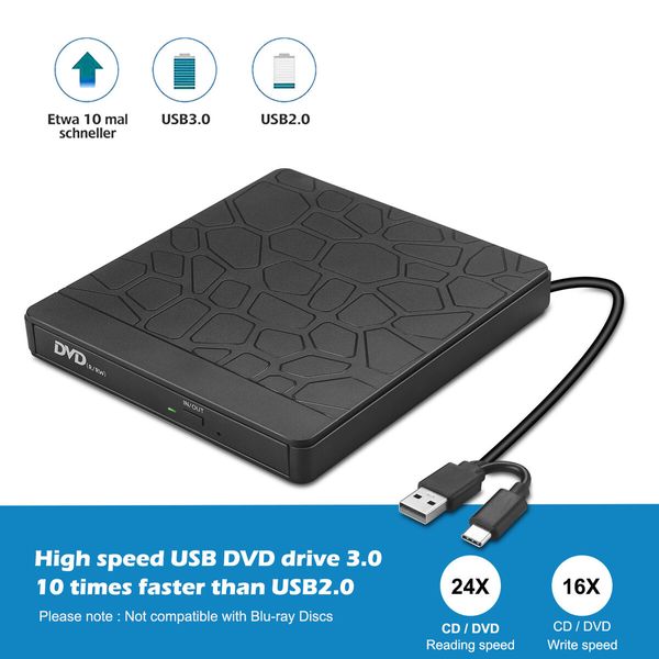 External CD/DVD Drive for Laptop, DVD Player for Laptop Compatible with Laptop Desktop Mac,Windows 11/10/8/7 Linux