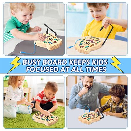 Montessori Activity Board for Kids Ages 4+, Light Switch Push Button Toys, Wooden Sensory Board