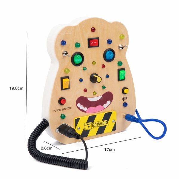 Montessori Activity Board for Kids Ages 4+, Light Switch Push Button Toys, Wooden Sensory Board