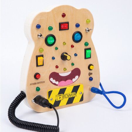 Montessori Activity Board for Kids Ages 4+, Light Switch Push Button Toys, Wooden Sensory Board