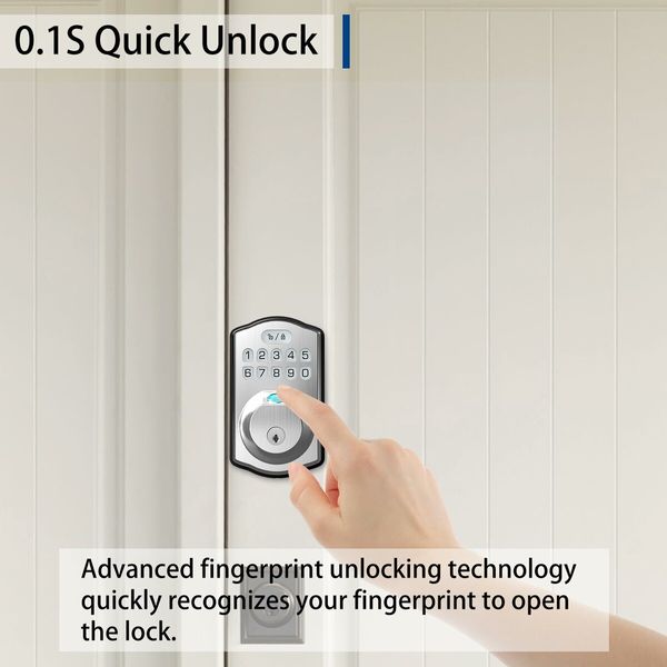 Smart Fingerprint Keyless Entry Door Lock with Keypad Smart Deadbolt Lock for Front Door with Door Lock Easy Installation (Color  Silver)