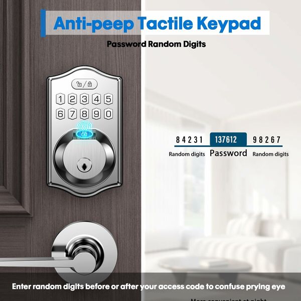 Smart Fingerprint Keyless Entry Door Lock with Keypad Smart Deadbolt Lock for Front Door with Door Lock Easy Installation (Color  Silver)